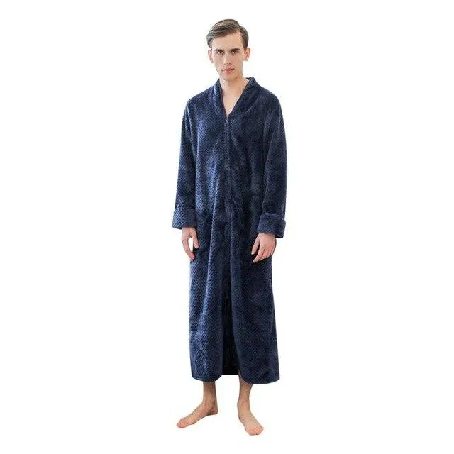 2019 Men's Nightgown sleepwear Long-sleeved Long Autumn Winter Warm Solid Color Home Service Pajamas