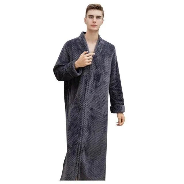 2019 Men's Nightgown sleepwear Long-sleeved Long Autumn Winter Warm Solid Color Home Service Pajamas