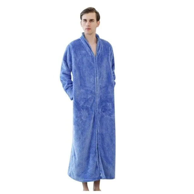 2019 Men's Nightgown sleepwear Long-sleeved Long Autumn Winter Warm Solid Color Home Service Pajamas