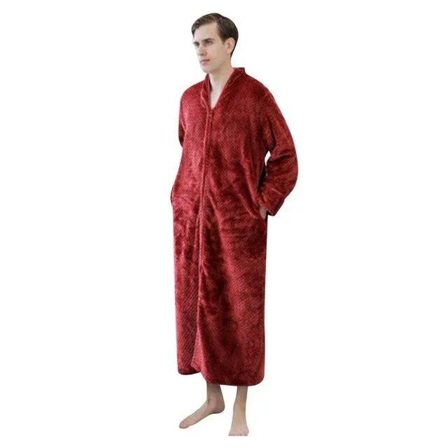 2019 Men's Nightgown sleepwear Long-sleeved Long Autumn Winter Warm Solid Color Home Service Pajamas