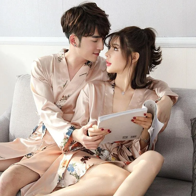 2019 summer men's silk bathrobe robe long solid silk pajamas men silk nightgown sleepwear kimono homme dress