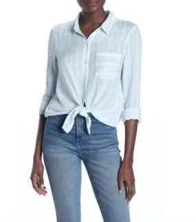 Abound - Striped Tie Front Long Sleeve Weekend Button Down Blouse