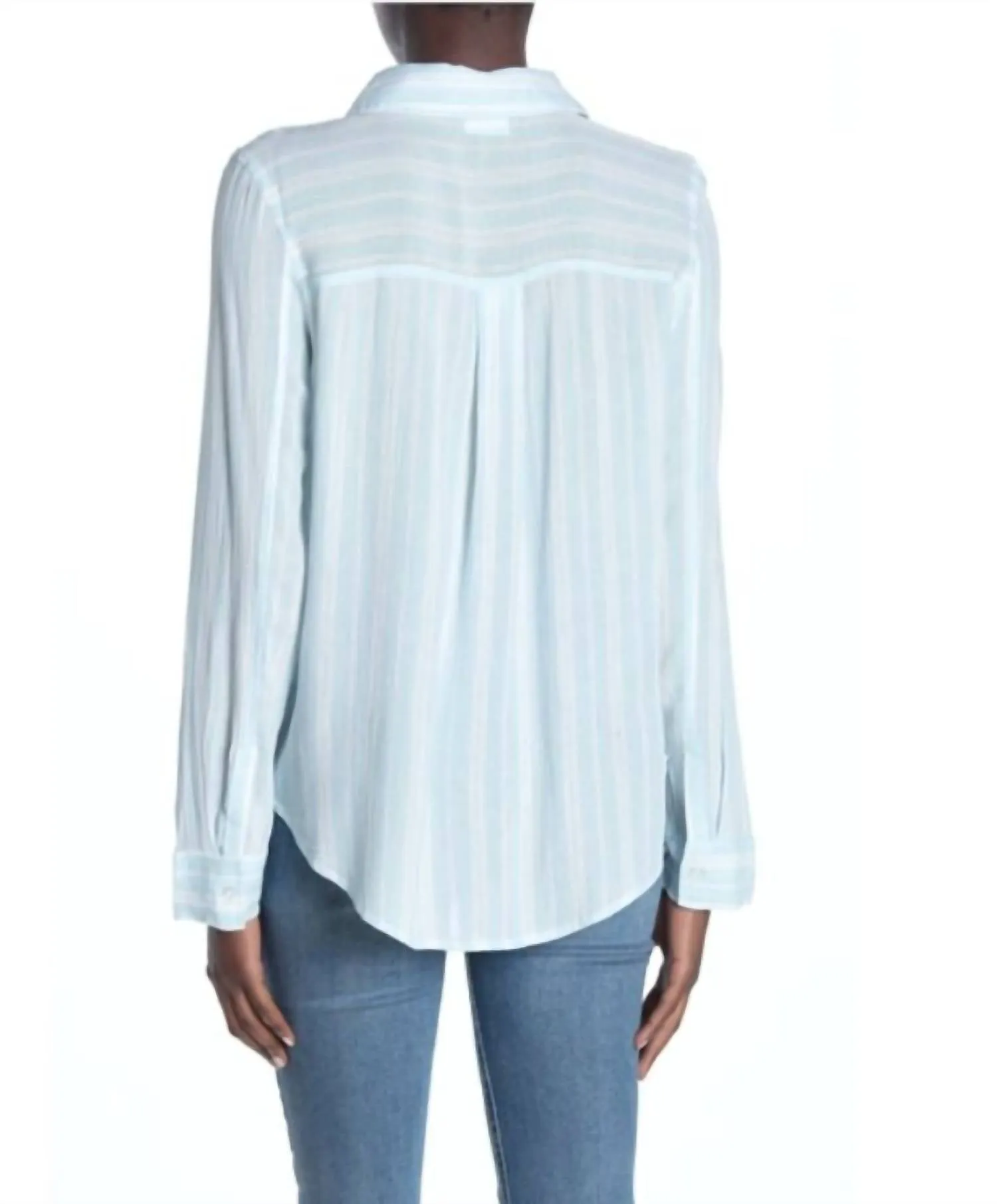 Abound - Striped Tie Front Long Sleeve Weekend Button Down Blouse