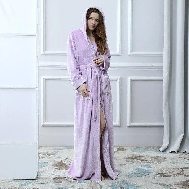 America Style Hooded Sleep Shirt Flannel Warm Thick Nightgown Fashion Kimono Bathrobe Yukata Gown Loose Sleepwear Oversize M-XL