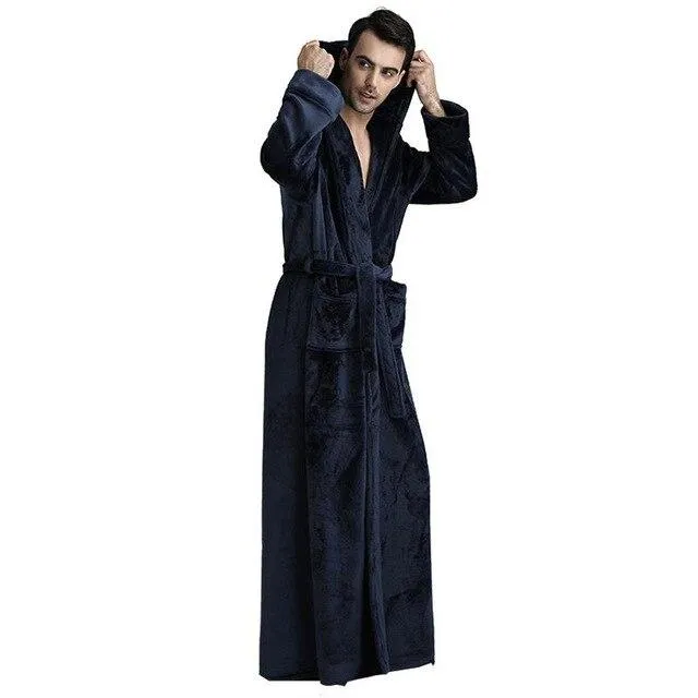 America Style Hooded Sleep Shirt Flannel Warm Thick Nightgown Fashion Kimono Bathrobe Yukata Gown Loose Sleepwear Oversize M-XL