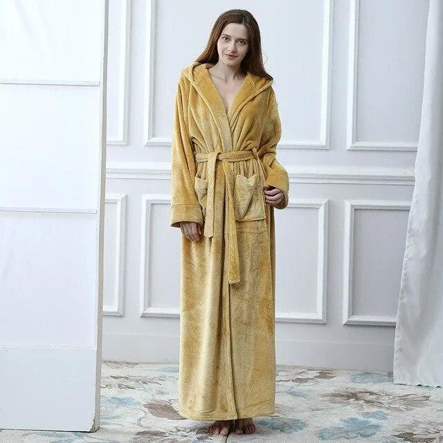 America Style Hooded Sleep Shirt Flannel Warm Thick Nightgown Fashion Kimono Bathrobe Yukata Gown Loose Sleepwear Oversize M-XL