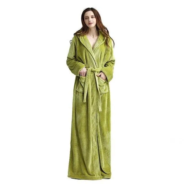 America Style Hooded Sleep Shirt Flannel Warm Thick Nightgown Fashion Kimono Bathrobe Yukata Gown Loose Sleepwear Oversize M-XL