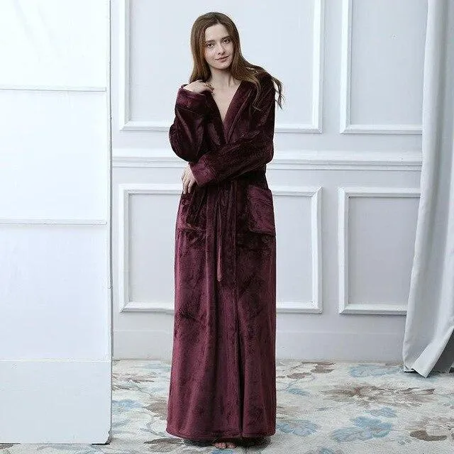 America Style Hooded Sleep Shirt Flannel Warm Thick Nightgown Fashion Kimono Bathrobe Yukata Gown Loose Sleepwear Oversize M-XL