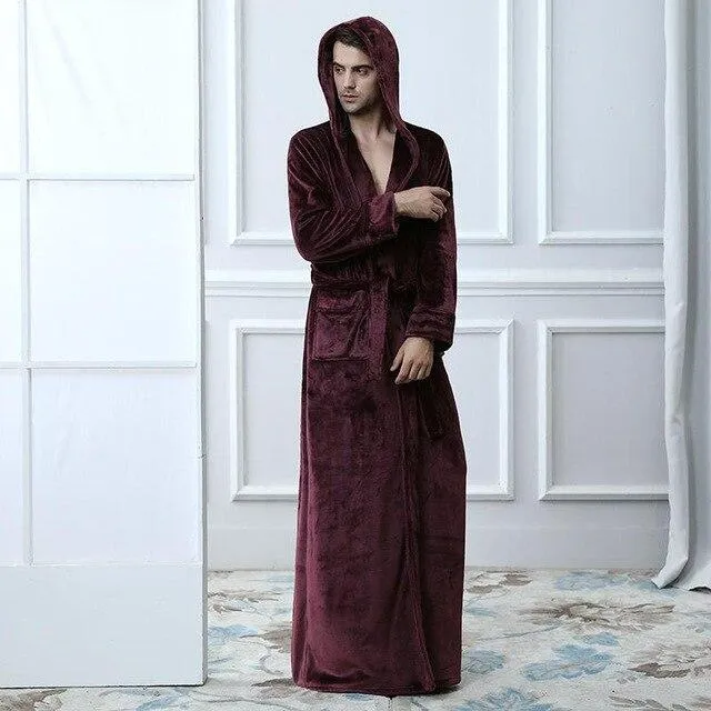 America Style Hooded Sleep Shirt Flannel Warm Thick Nightgown Fashion Kimono Bathrobe Yukata Gown Loose Sleepwear Oversize M-XL