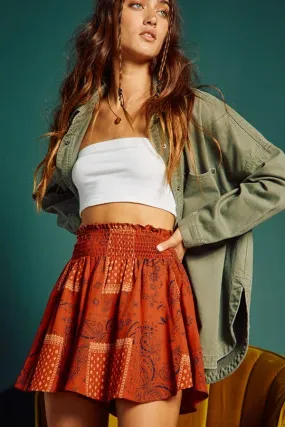Bandana Print Smocked Waistband Flare Shorts