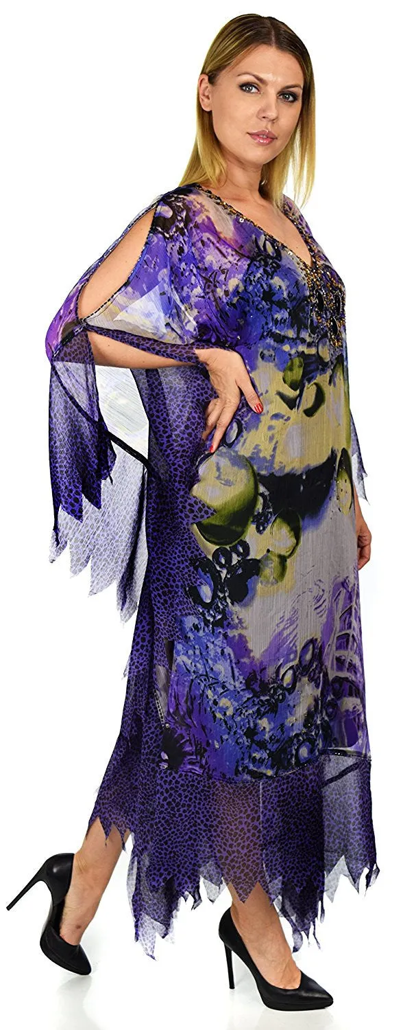 Beaded Stonework Caftan Poncho Tunic Top | Cover Up | Reg & Plus Sizes