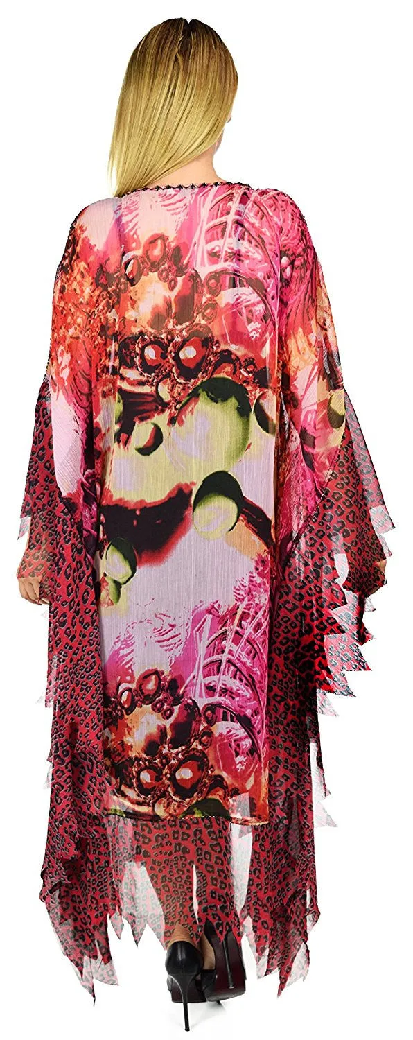 Beaded Stonework Caftan Poncho Tunic Top | Cover Up | Reg & Plus Sizes
