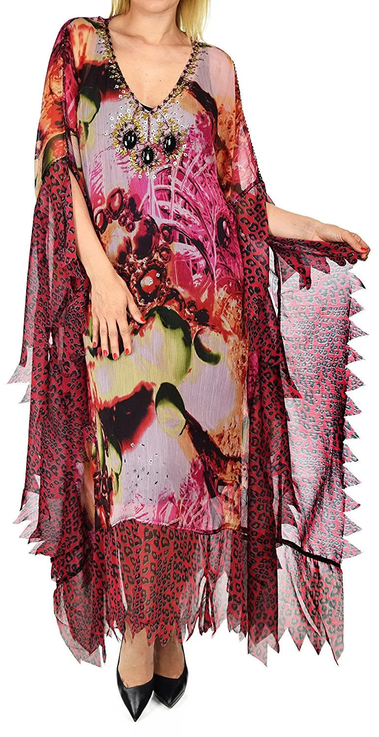 Beaded Stonework Caftan Poncho Tunic Top | Cover Up | Reg & Plus Sizes