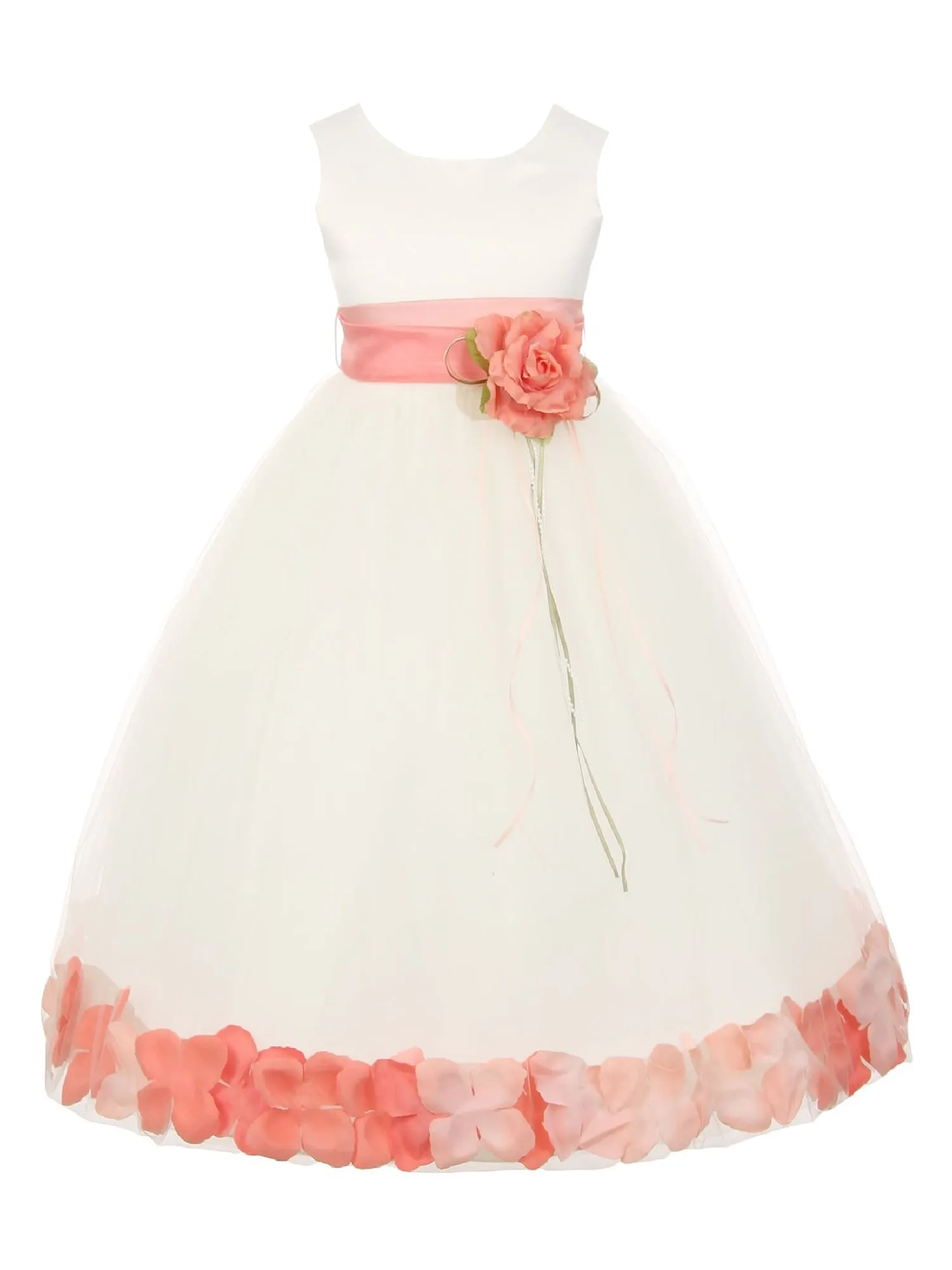 Big Girls White With Sash Petal Junior Bridesmaid Plus Size Dress 16.5-20.5