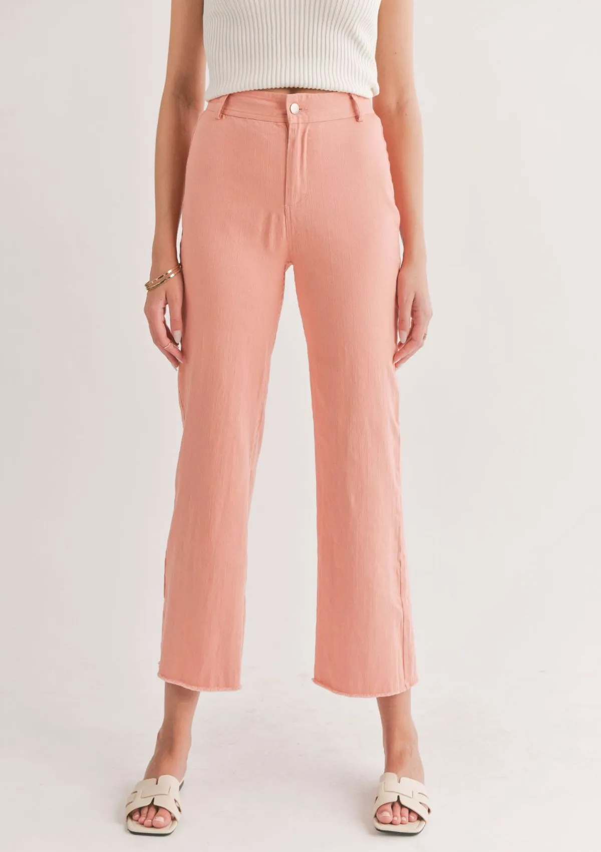 Clear Eyes Wide Leg Denim Pants - Coral Pink