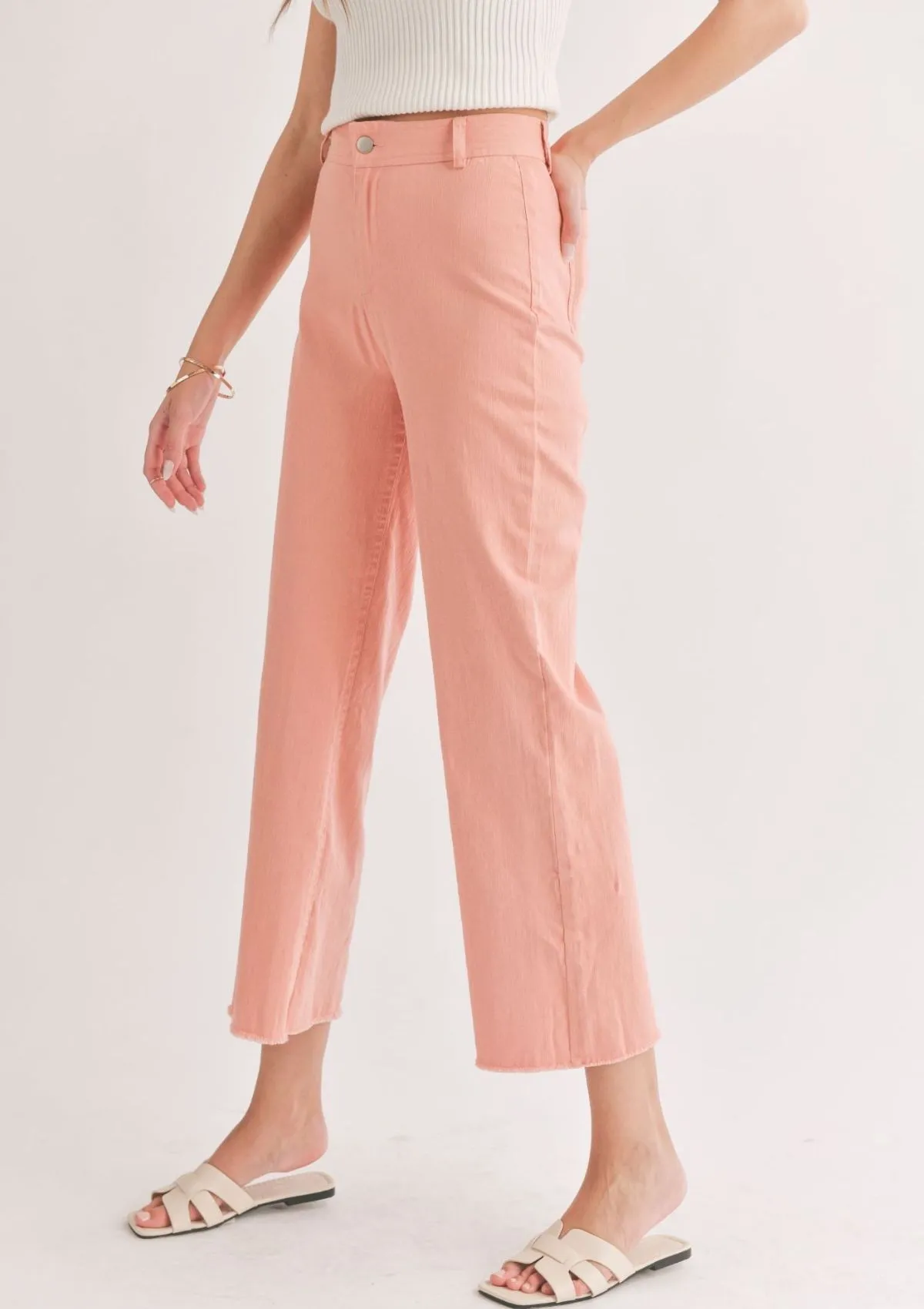 Clear Eyes Wide Leg Denim Pants - Coral Pink