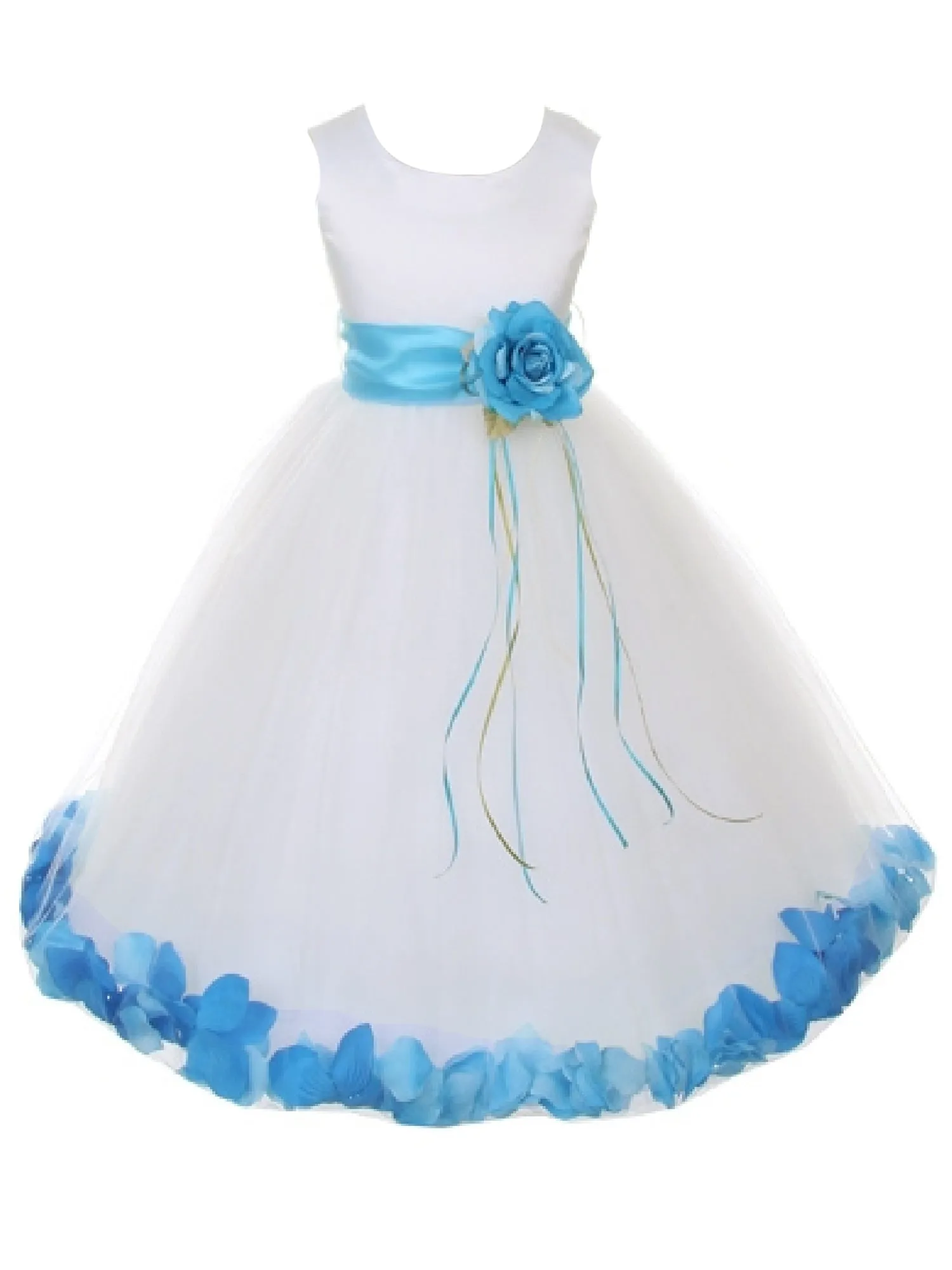 Girls Ivory With Sash Petal Flower Girl Dress, Sizes 2-14