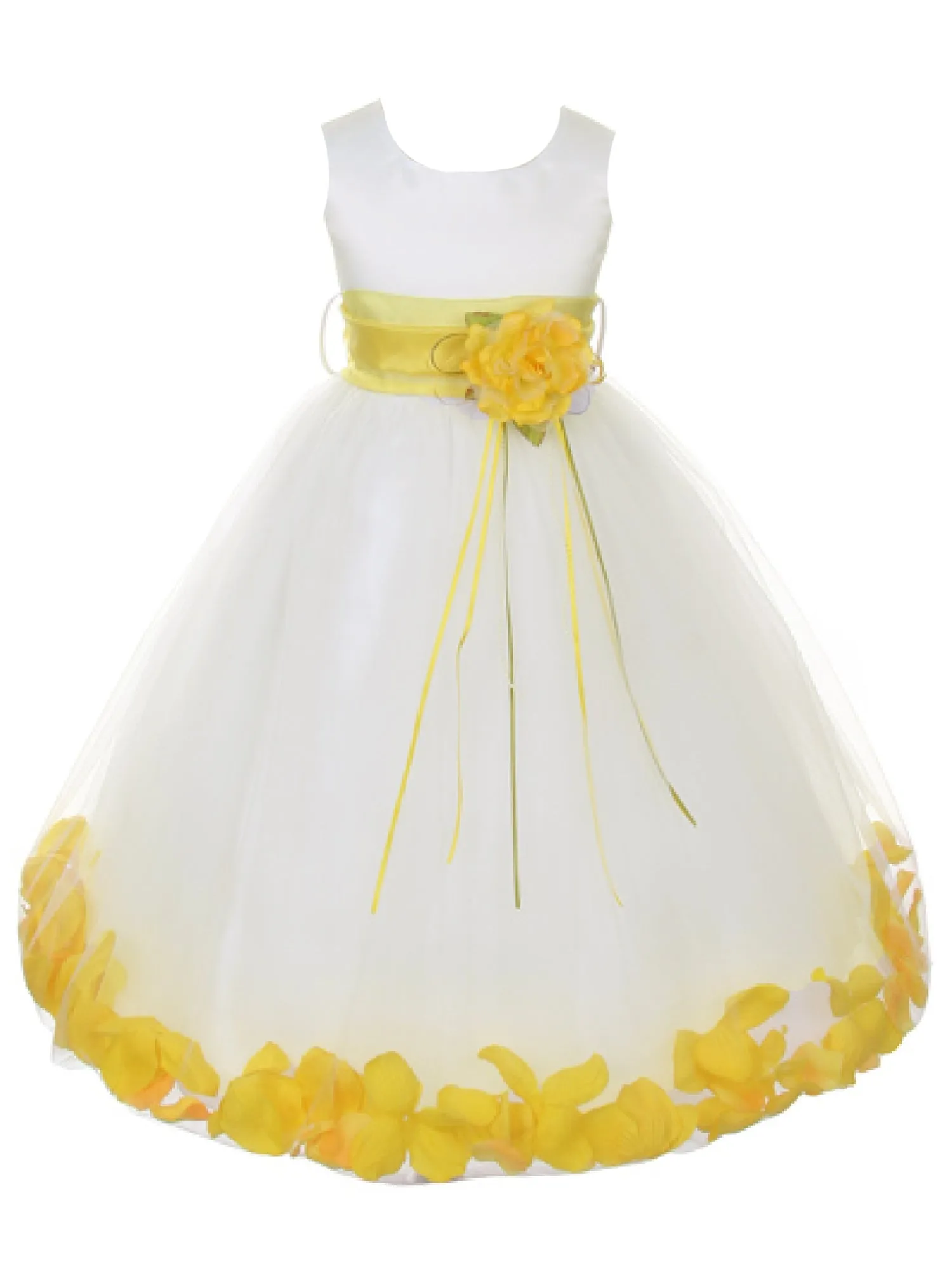 Girls Ivory With Sash Petal Flower Girl Dress, Sizes 2-14