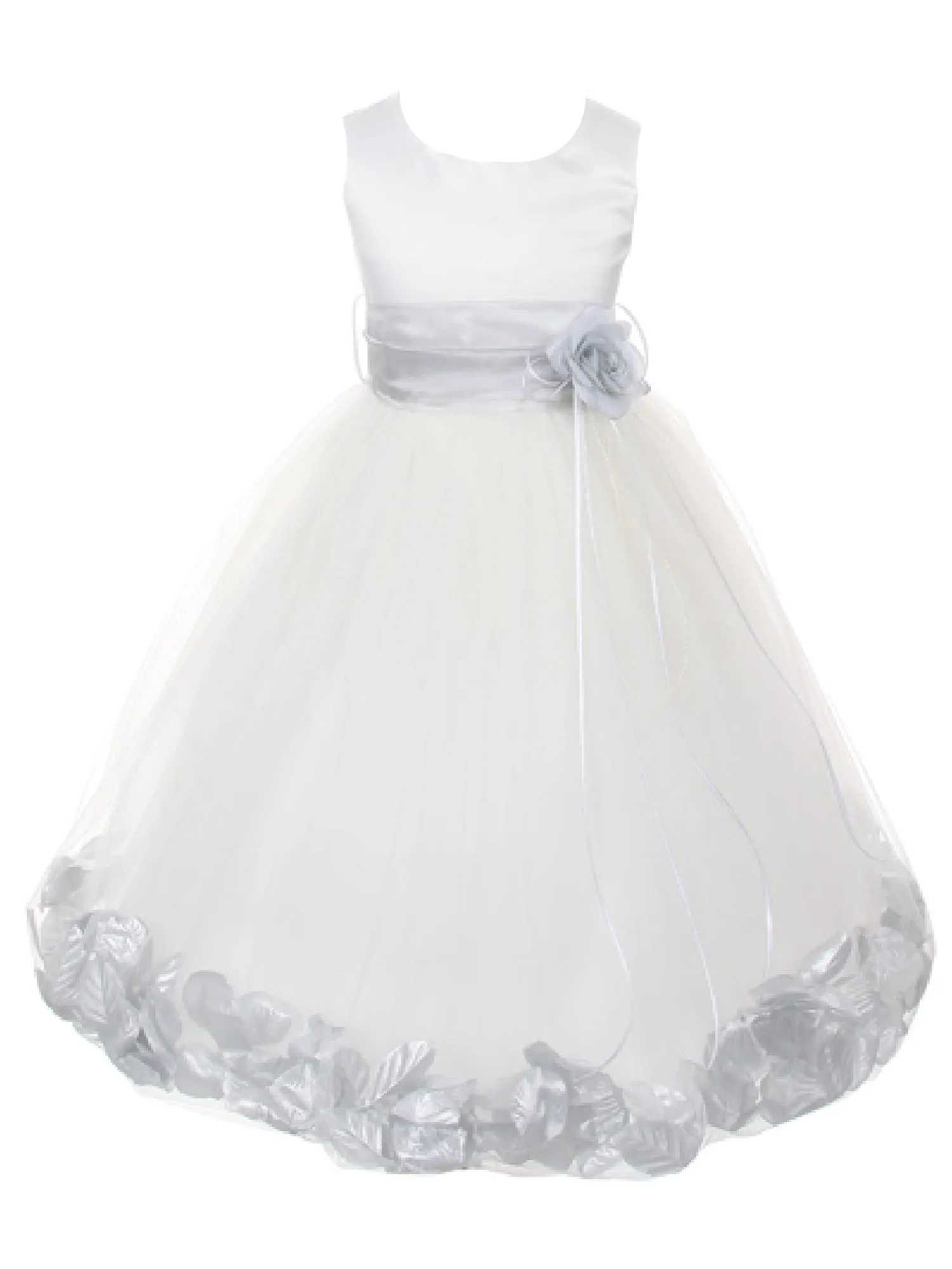 Girls Ivory With Sash Petal Flower Girl Dress, Sizes 2-14