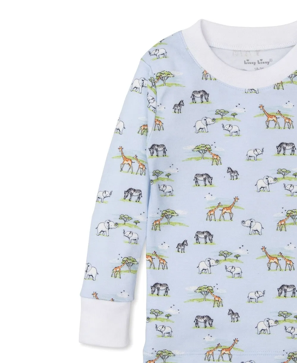 Kissy Kissy Boys Snug Fit Long Pajamas - Blue Jungle Animals Oasis