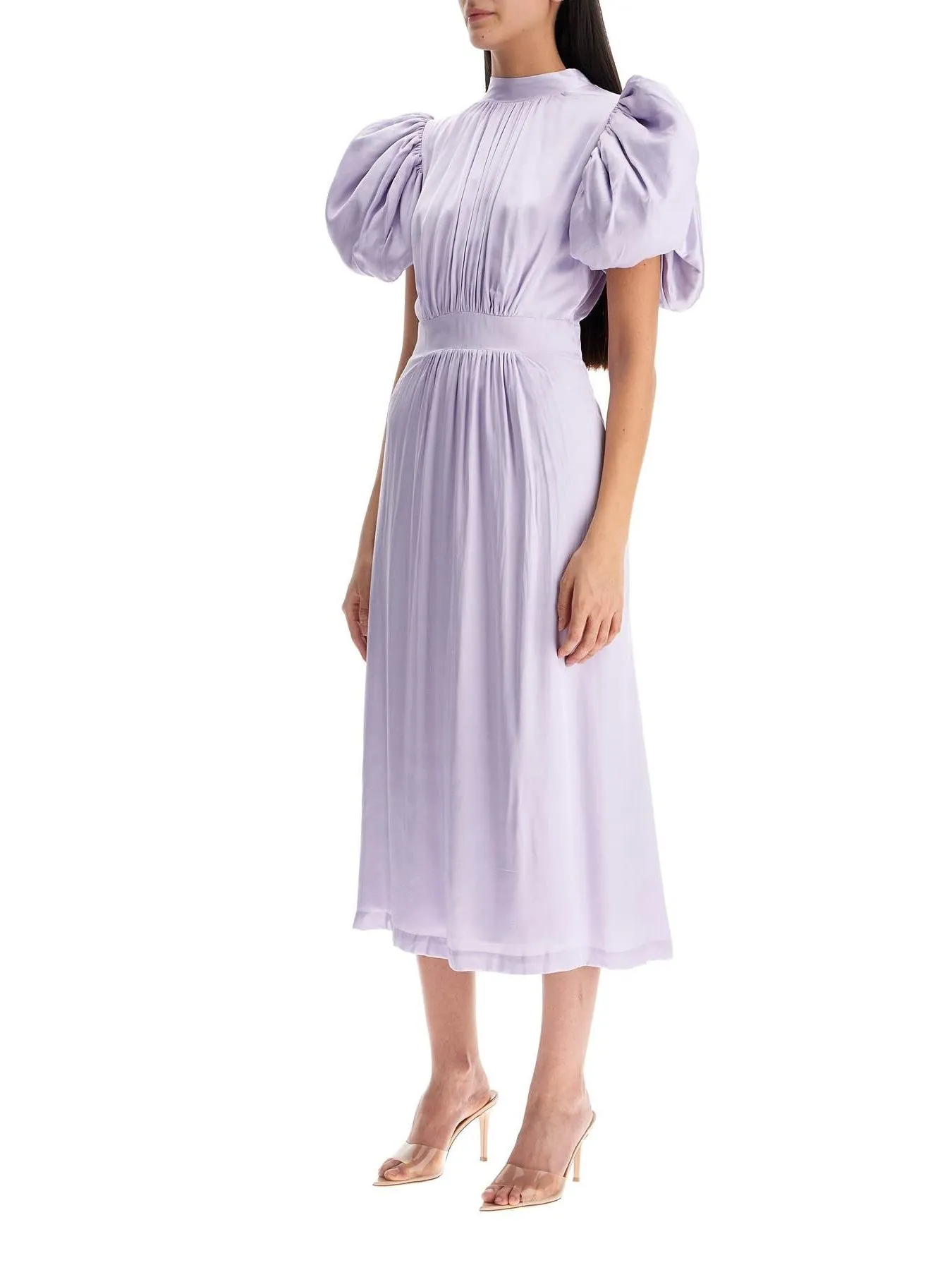 Puff Sleeve Satin Midi Dress