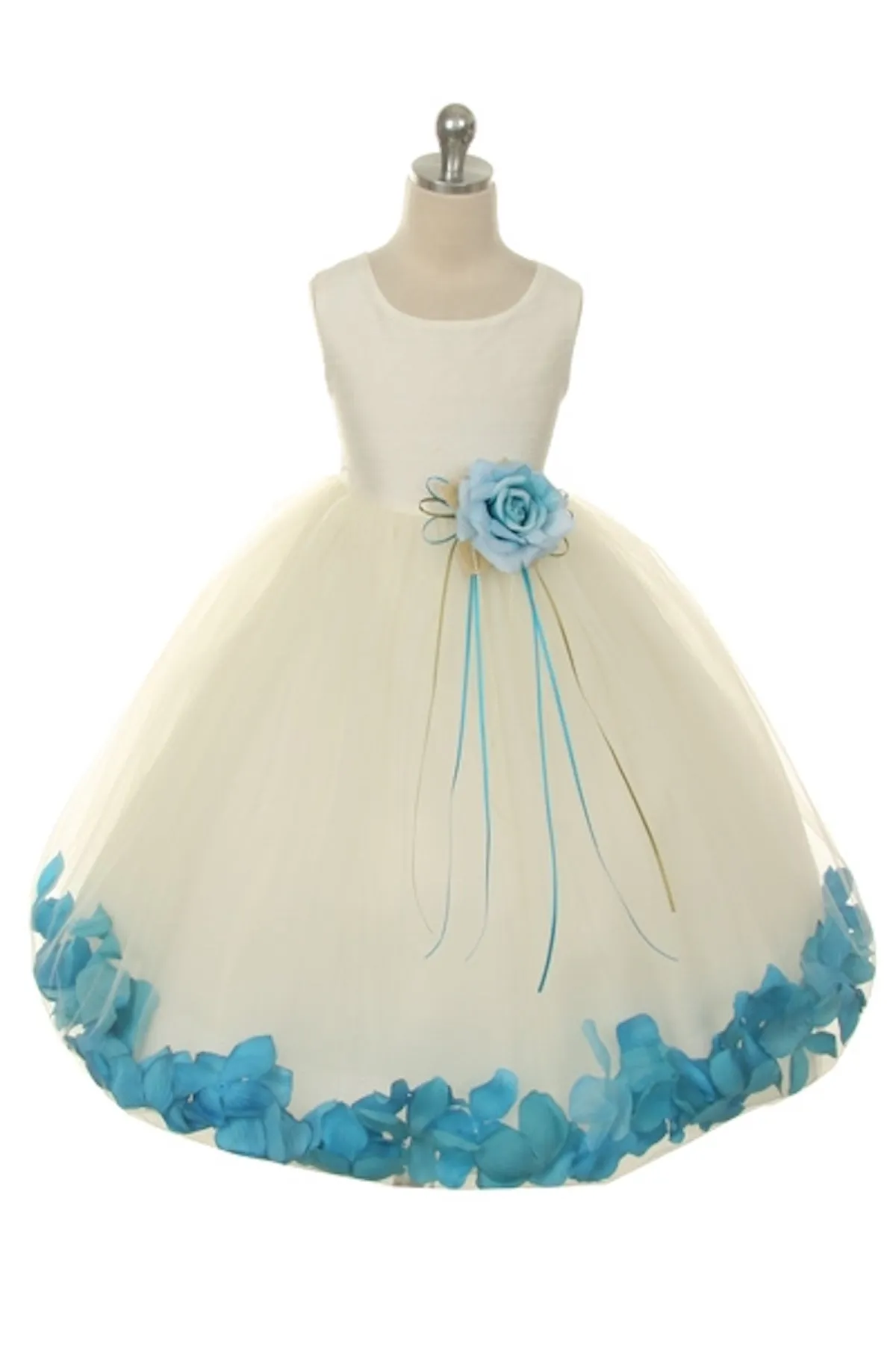 *RESTOCKED* 160B  Ivory Satin Flower Petal Plus Size Girl Dress